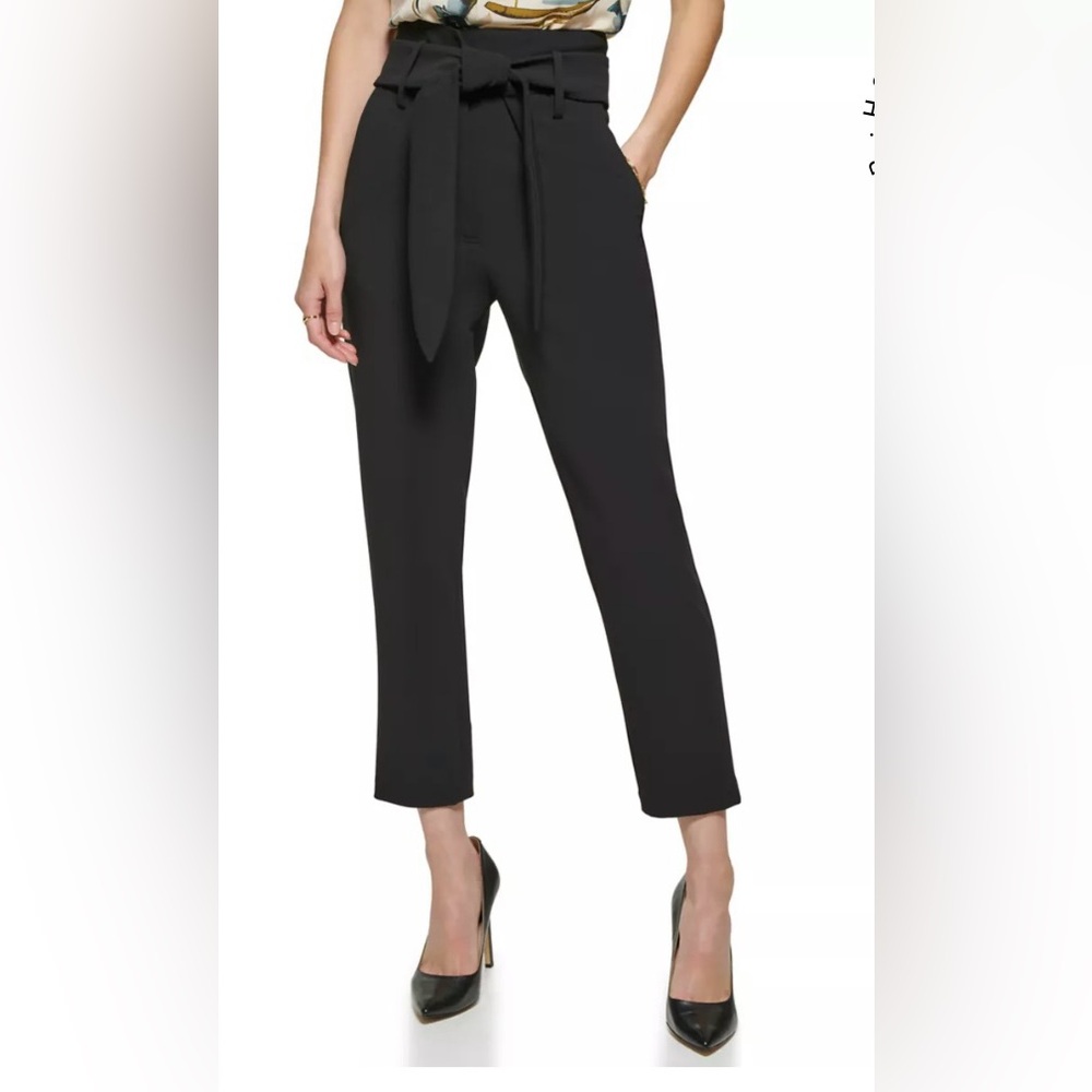 DKNY Black High-Waist Tie-Belt Ankle Trousers